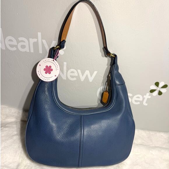 y2k Vintage Coach Hobo Bag 9621 Legacy Milled Blue Leather Ergo Shoulder Bag - Picture 2 of 11